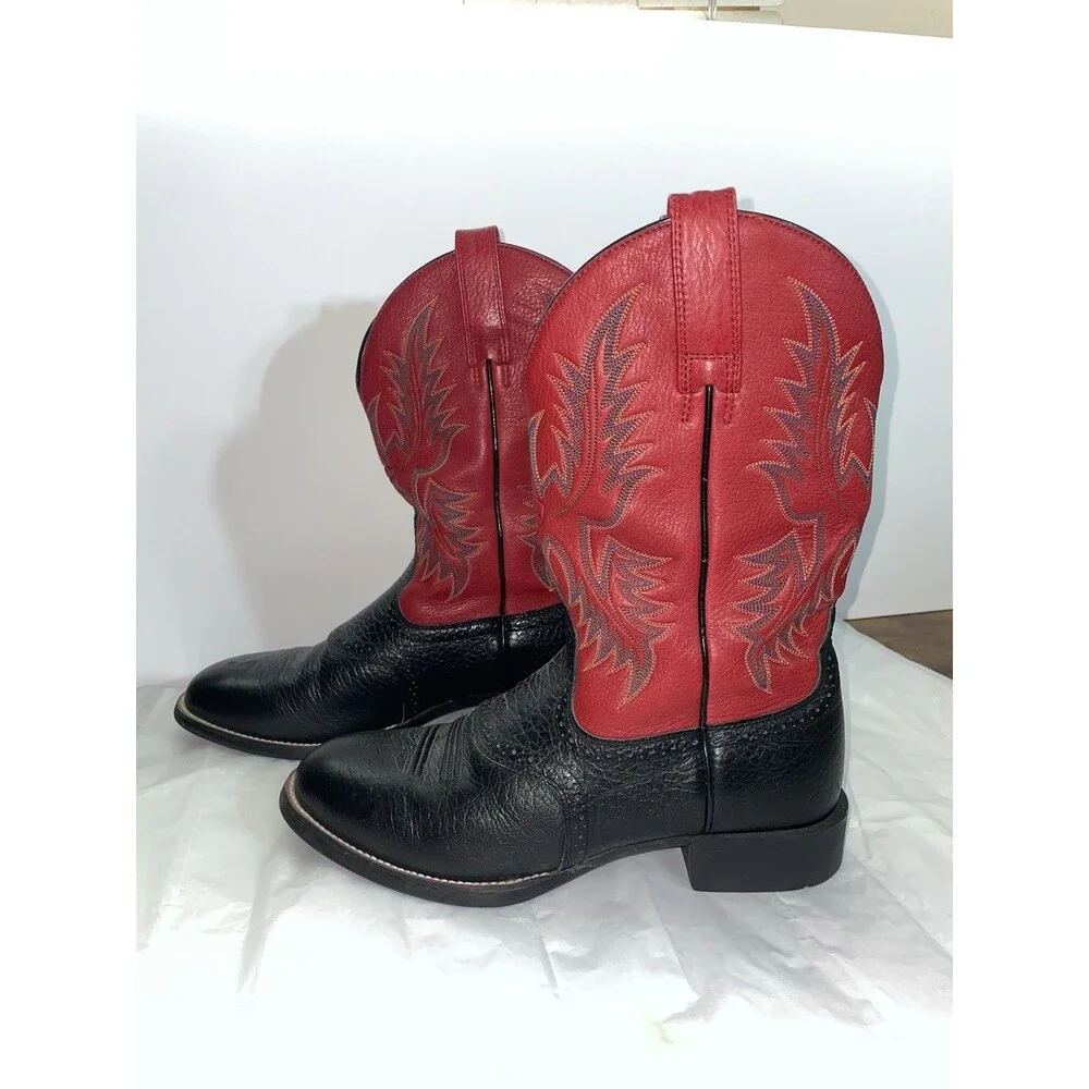 Ariat Heritage 34960 Leather Cowboy Boots Black Red Mens Western Sz 9D